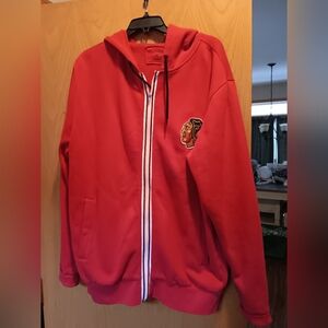 Mens Size XL, Red Hooded Jacket with Embroidered Blackhawk Logo